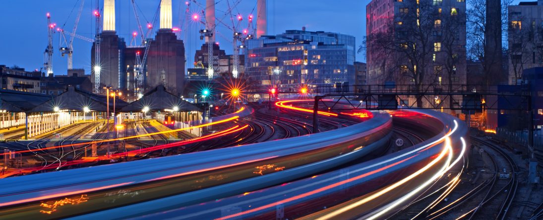 Datascope banner image showing trainline near Battersea power station in London