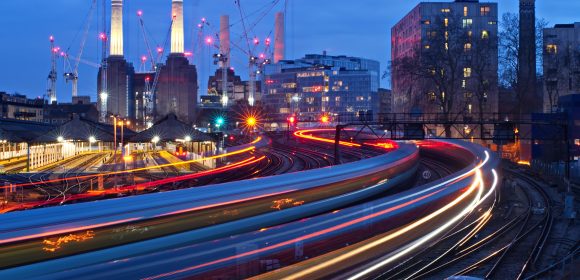 Datascope banner image showing trainline near Battersea power station in London