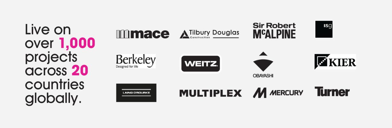 Datascope banner image showing which construction companies (including Mace, Tilbury Douglas, McAlpine, Turner) use our products