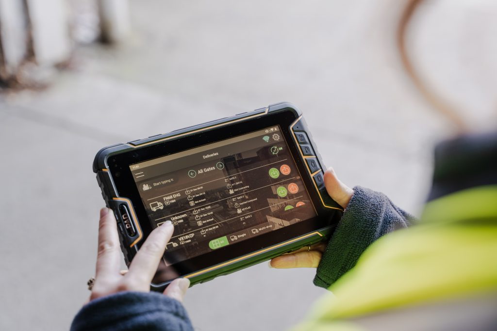 Worker looking at Rugged Tablet